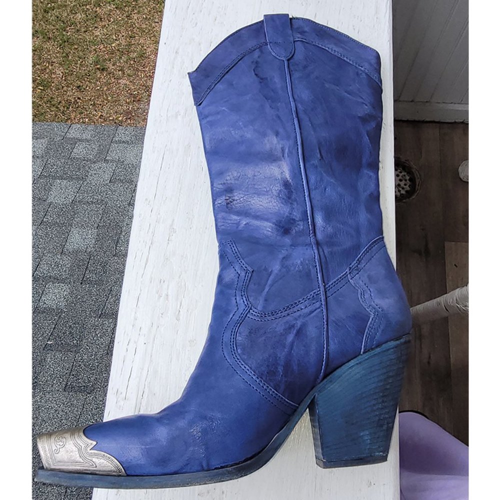Free People Brayden Mid calf tall Western Boots Blue Purple Indigo Violet